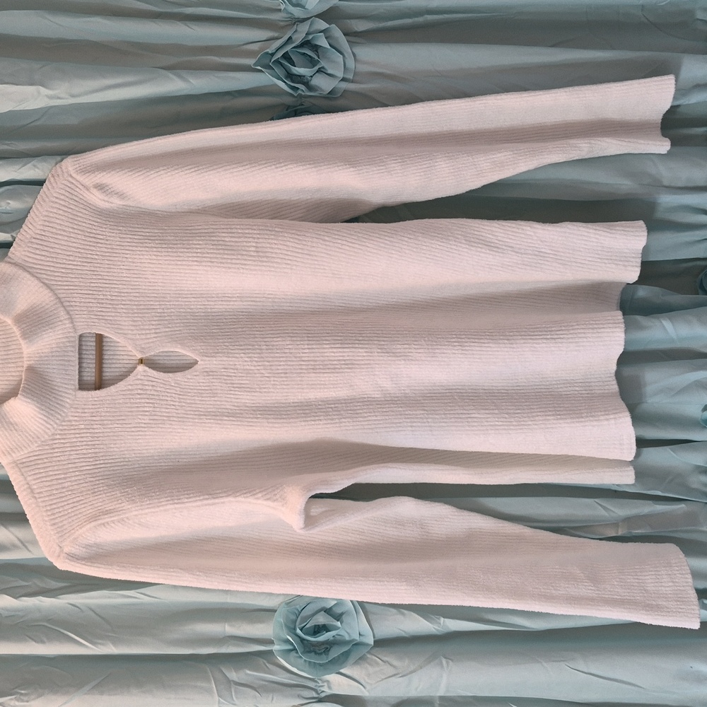 INC modern Ribbed mock neck Keyhole White Ribbed Soft Cotton Sweater Sz XXL